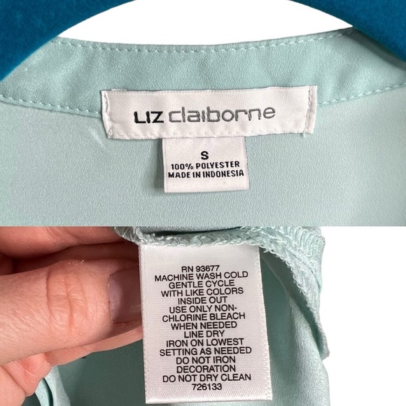 Liz Claiborne Seafoam Green Jeweled Button Front Blouse - Picture 15 of 15